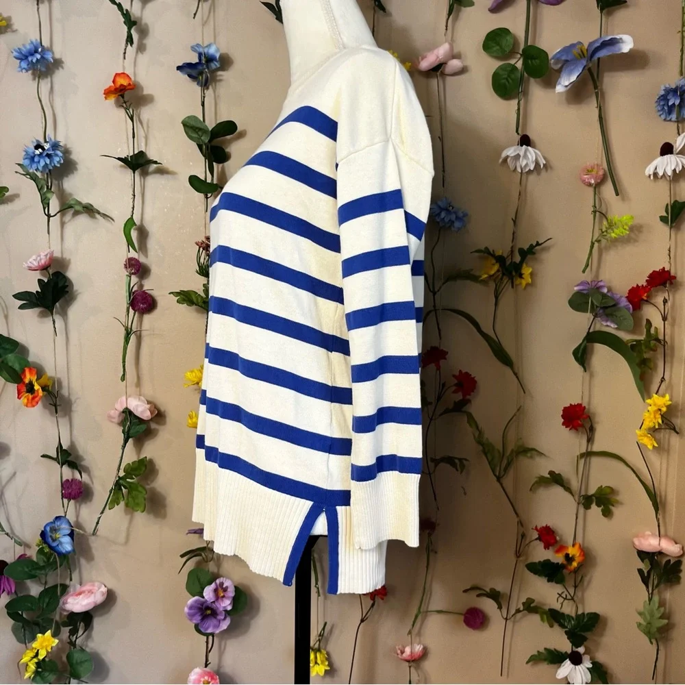 Blue and White Stripe Sweater, XS - Picture 3 of 5